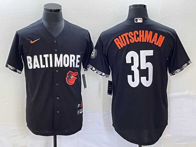 Men%27s Baltimore Orioles #35 Adley Rutschman Black 2023 City Connect Cool Base Stitched Jersey
